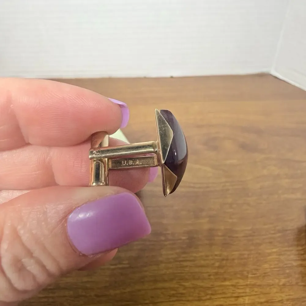 Vintage HICKOK Cherry Red & Goldtone Square Lucite Cufflinks